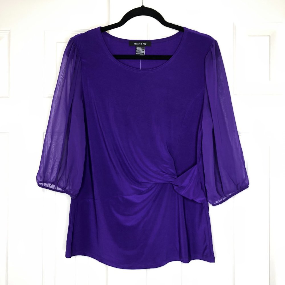 Adele & May Sheer Sleeve Purple Top - Size L NWT